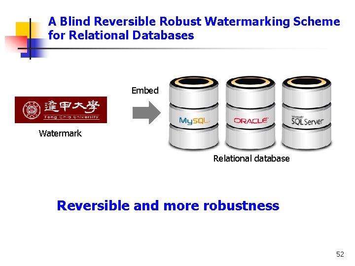 A Blind Reversible Robust Watermarking Scheme for Relational Databases Embed Watermark Relational database Reversible.