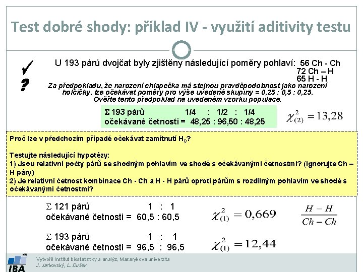 Test dobré shody: příklad IV - využití aditivity testu U 193 párů dvojčat byly