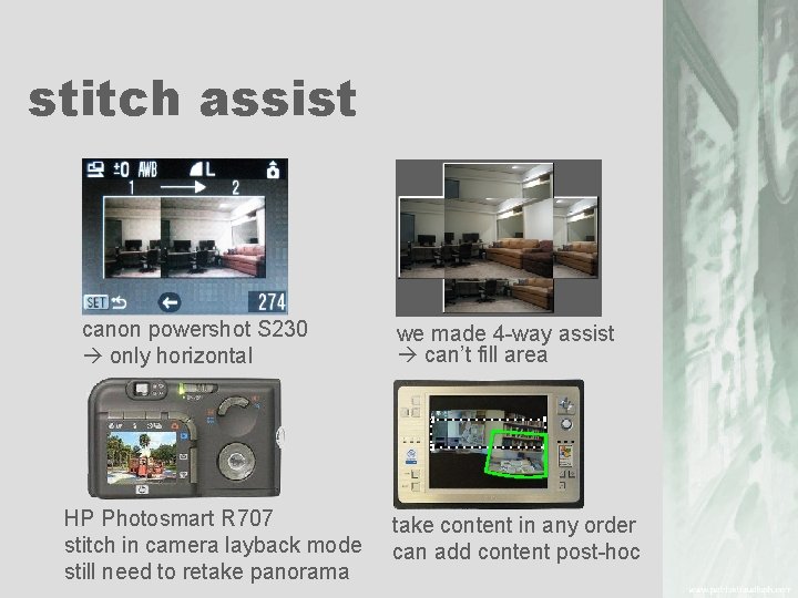 stitch assist canon powershot S 230 only horizontal HP Photosmart R 707 stitch in