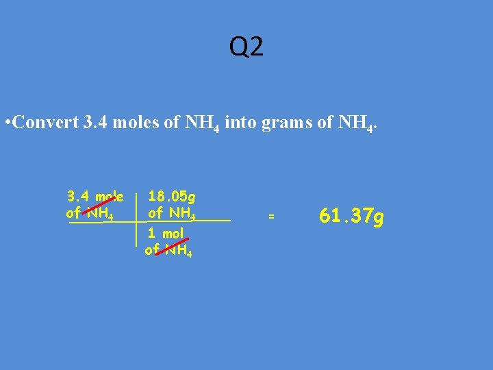 Q 2 • Convert 3. 4 moles of NH 4 into grams of NH