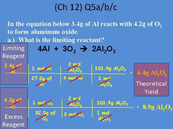 (Ch 12) Q 5 a/b/c In the equation below 3. 4 g of Al