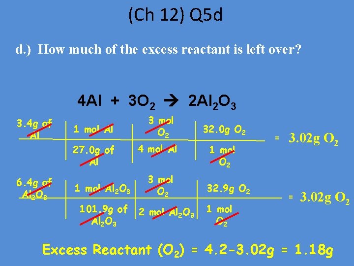 (Ch 12) Q 5 d d. ) How much of the excess reactant is
