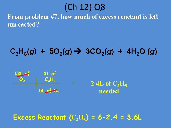 (Ch 12) Q 8 From problem #7, how much of excess reactant is left