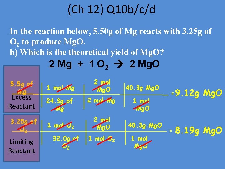 (Ch 12) Q 10 b/c/d In the reaction below, 5. 50 g of Mg