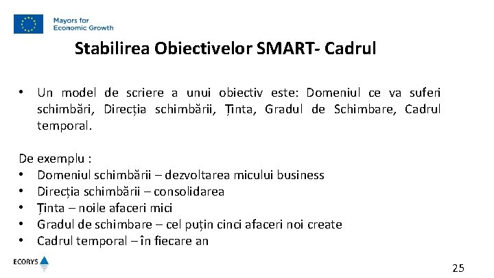 Stabilirea Obiectivelor SMART- Cadrul • Un model de scriere a unui obiectiv este: Domeniul Stabilirea Obiectivelor SMART- Cadrul • Un model de scriere a unui obiectiv este: Domeniul