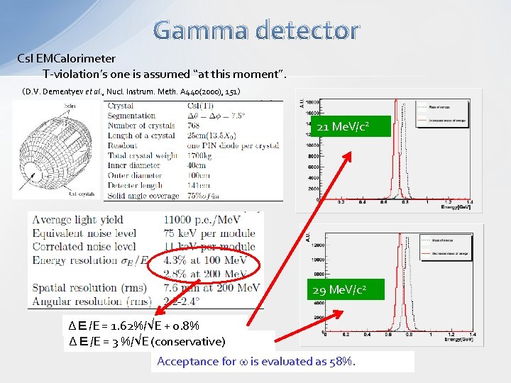 Gamma detector Cs. I EMCalorimeter T-violation’s one is assumed “at this moment”. （D. V.