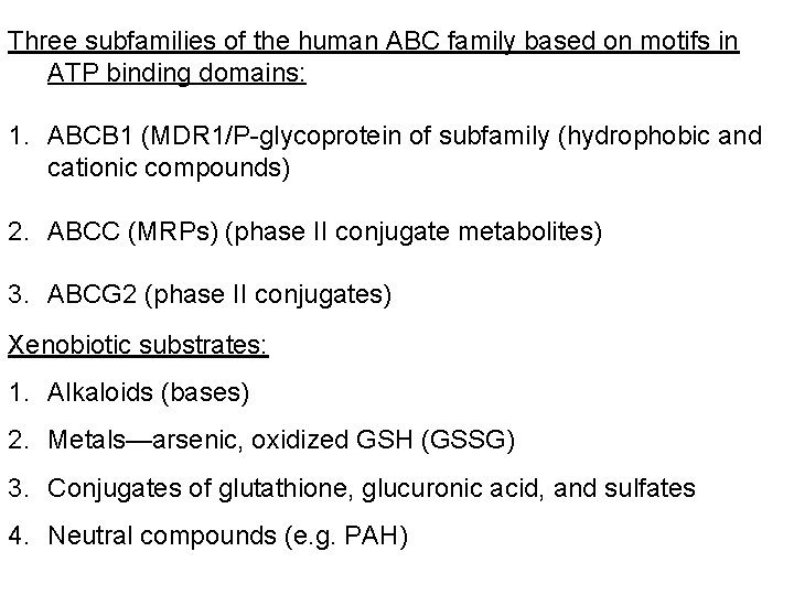 Three subfamilies of the human ABC family based on motifs in ATP binding domains: