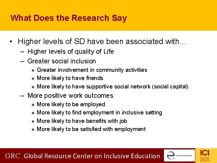 What Does the Research Say • Higher levels of SD have been associated with… What Does the Research Say • Higher levels of SD have been associated with…