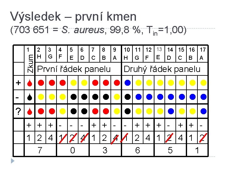 Výsledek – první kmen (703 651 = S. aureus, 99, 8 %, Tin=1, 00)