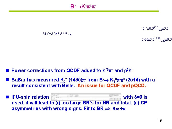 B-→K- + - 2. 4 0. 0 +0. 6 -0. 5 0. 0 31.
