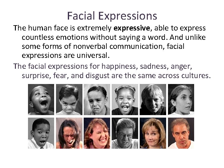 Facial Expressions The human face is extremely expressive, able to express countless emotions without