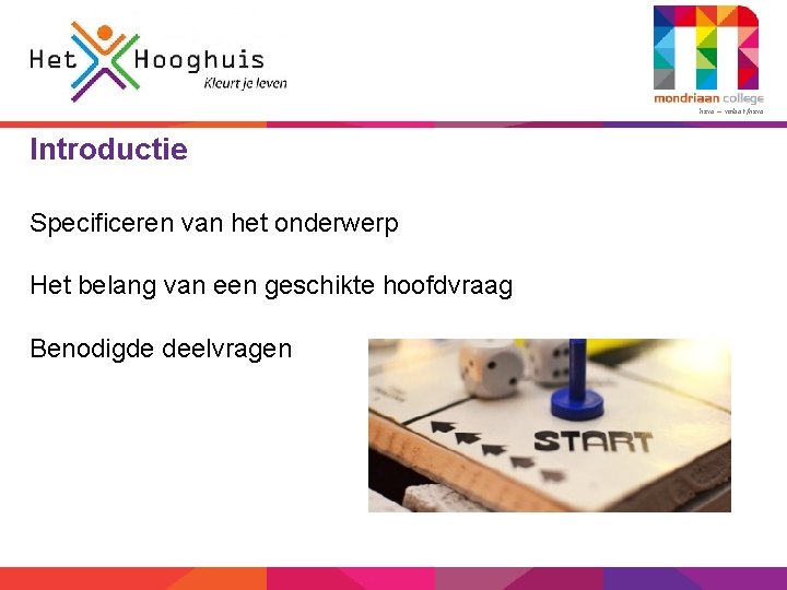 2 havo – vmbo-t/havo Introductie Specificeren van het onderwerp Het belang van een geschikte
