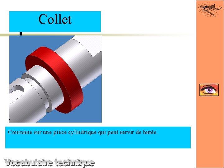 Collet Couronne sur une pièce cylindrique qui peut servir de butée. 