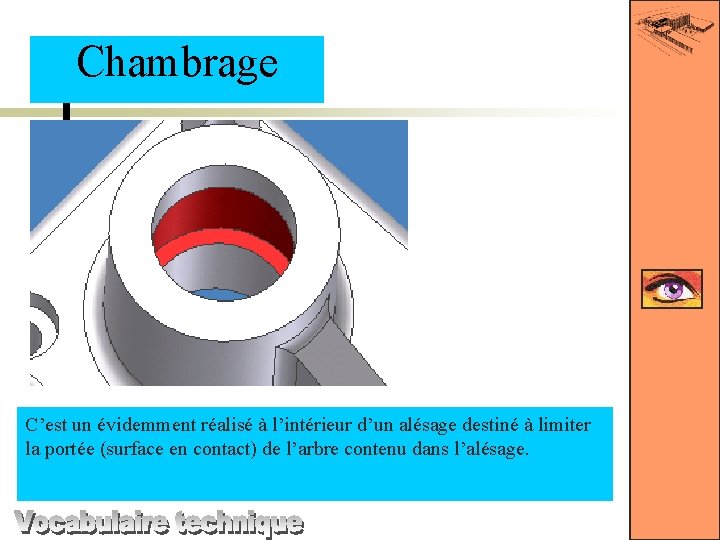 Chambrage C’est un évidemment réalisé à l’intérieur d’un alésage destiné à limiter la portée