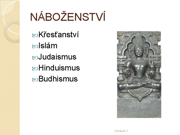 NÁBOŽENSTVÍ Křesťanství Islám Judaismus Hinduismus Budhismus Obrázek 1 