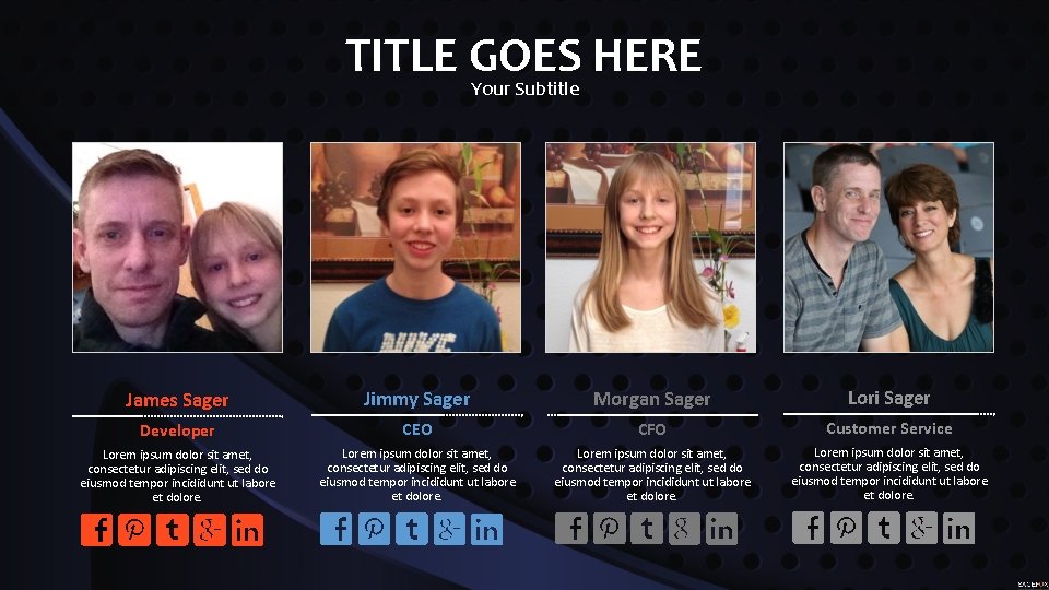 TITLE GOES HERE Your Subtitle James Sager Jimmy Sager Morgan Sager Lori Sager Developer