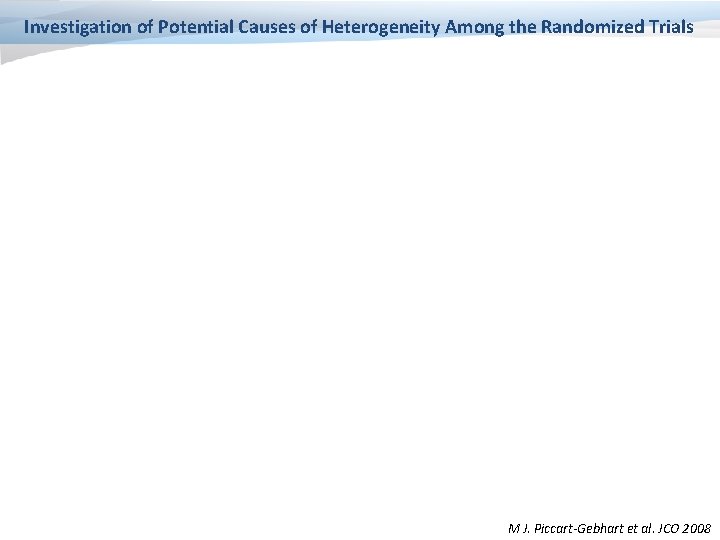 Investigation of Potential Causes of Heterogeneity Among the Randomized Trials M J. Piccart-Gebhart et