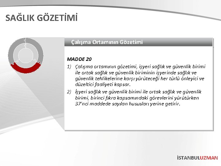 SAĞLIK GÖZETİMİ Çalışma Ortamının Gözetimi MADDE 20 1) Çalışma ortamının gözetimi, işyeri sağlık ve SAĞLIK GÖZETİMİ Çalışma Ortamının Gözetimi MADDE 20 1) Çalışma ortamının gözetimi, işyeri sağlık ve