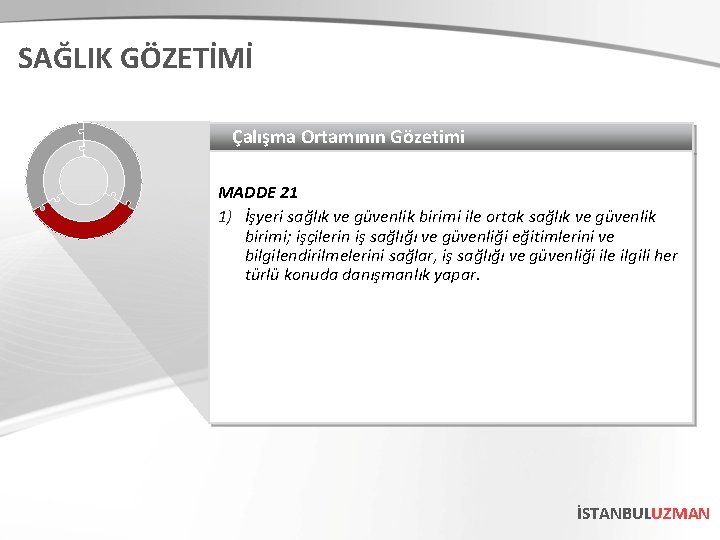 SAĞLIK GÖZETİMİ Çalışma Ortamının Gözetimi MADDE 21 1) İşyeri sağlık ve güvenlik birimi ile SAĞLIK GÖZETİMİ Çalışma Ortamının Gözetimi MADDE 21 1) İşyeri sağlık ve güvenlik birimi ile
