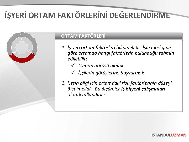 İŞYERİ ORTAM FAKTÖRLERİNİ DEĞERLENDİRME ORTAM FAKTÖRLERİ 1. İş yeri ortam faktörleri bilinmelidir. İşin niteliğine İŞYERİ ORTAM FAKTÖRLERİNİ DEĞERLENDİRME ORTAM FAKTÖRLERİ 1. İş yeri ortam faktörleri bilinmelidir. İşin niteliğine