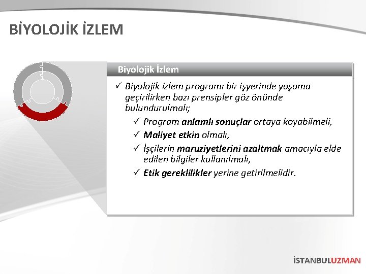 BİYOLOJİK İZLEM Biyolojik İzlem ü Biyolojik izlem programı bir işyerinde yaşama geçirilirken bazı prensipler BİYOLOJİK İZLEM Biyolojik İzlem ü Biyolojik izlem programı bir işyerinde yaşama geçirilirken bazı prensipler