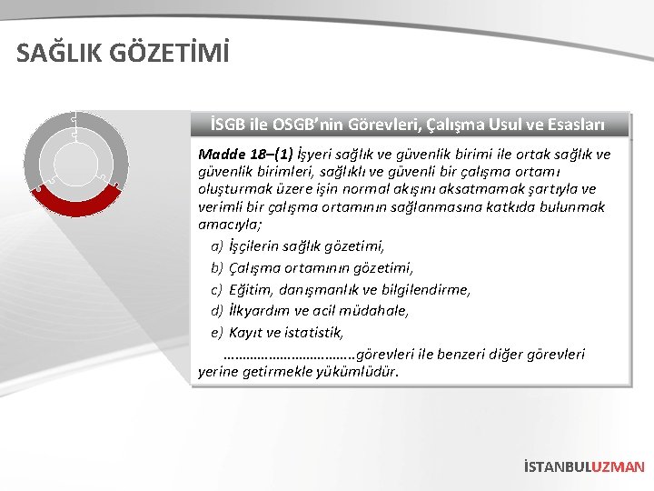 SAĞLIK GÖZETİMİ İSGB ile OSGB’nin Görevleri, Çalışma Usul ve Esasları Madde 18–(1) İşyeri sağlık SAĞLIK GÖZETİMİ İSGB ile OSGB’nin Görevleri, Çalışma Usul ve Esasları Madde 18–(1) İşyeri sağlık