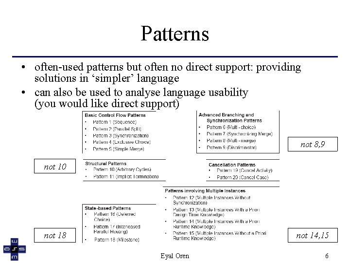 Patterns • often-used patterns but often no direct support: providing solutions in ‘simpler’ language