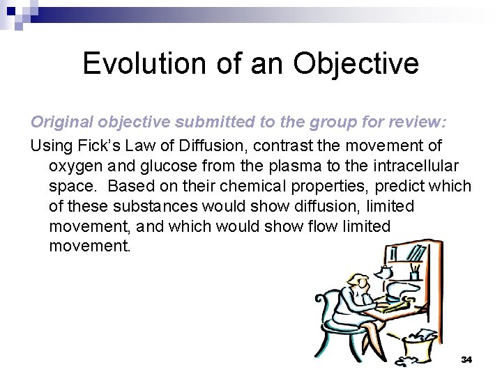 Evolution of an Objective Original objective submitted to the group for review: Using Fick’s