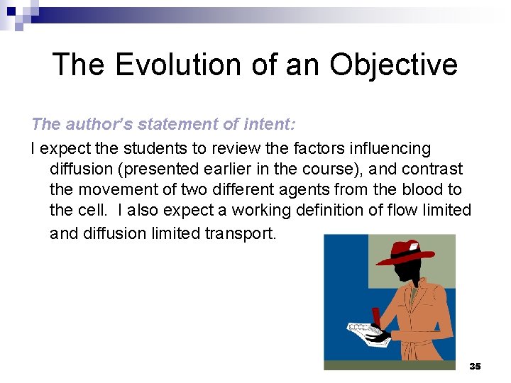 The Evolution of an Objective The author’s statement of intent: I expect the students