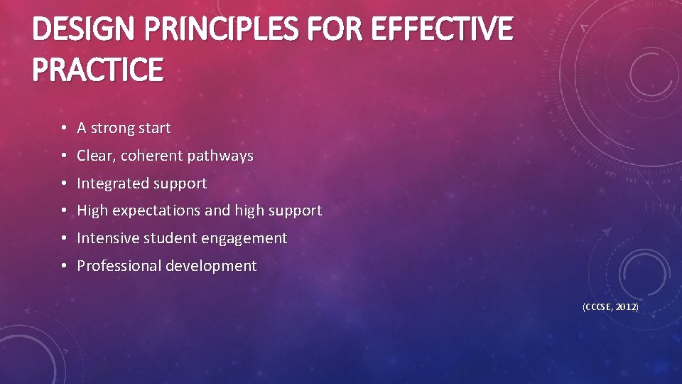 DESIGN PRINCIPLES FOR EFFECTIVE PRACTICE • A strong start • Clear, coherent pathways •