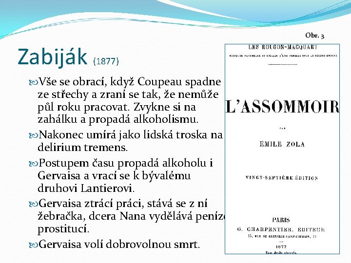 Obr. 3 Zabiják (1877) Vše se obrací, když Coupeau spadne ze střechy a zraní