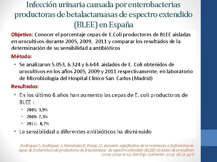 Infección urinaria causada por enterobacterias productoras de betalactamasas de espectro extendido (BLEE) en España