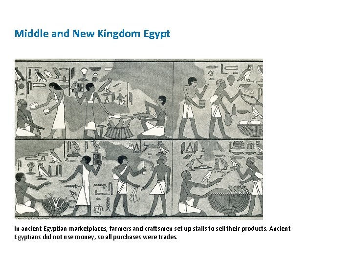 Middle and New Kingdom Egypt In ancient Egyptian marketplaces, farmers and craftsmen set up