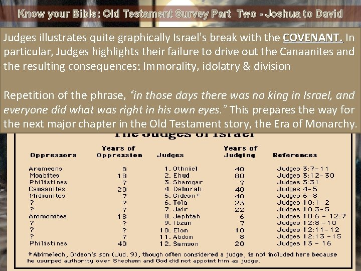 Know your Bible: Old Testament Survey Part Two - Joshua to David Judges illustrates