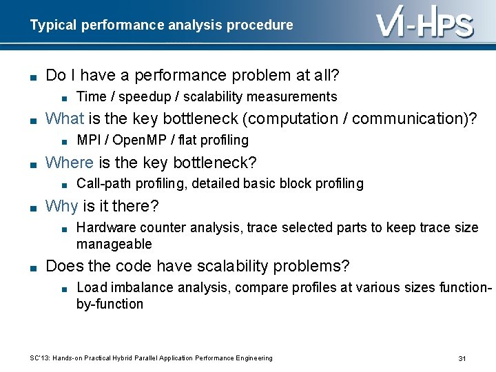 Typical performance analysis procedure ■ Do I have a performance problem at all? ■