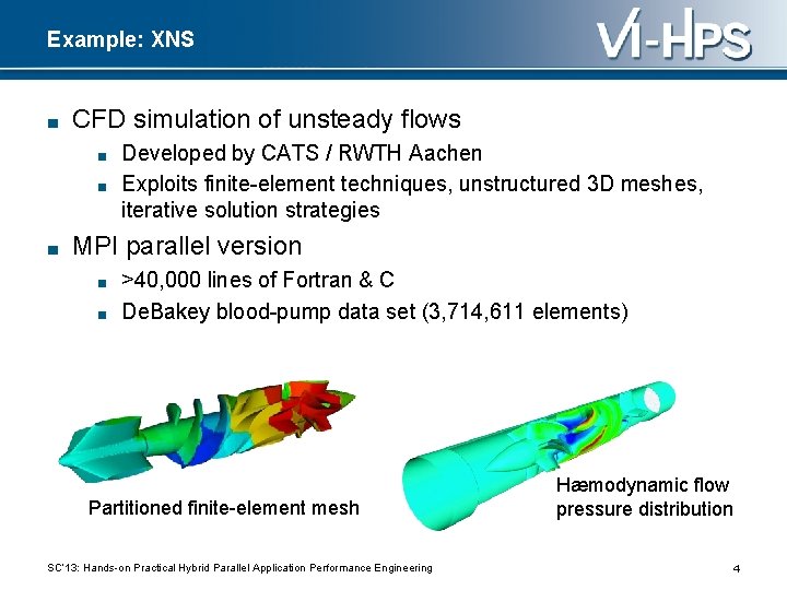 Example: XNS ■ CFD simulation of unsteady flows ■ ■ ■ Developed by CATS