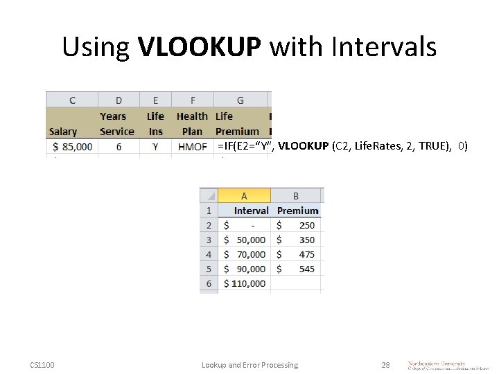 Using VLOOKUP with Intervals =IF(E 2=“Y”, VLOOKUP (C 2, Life. Rates, 2, TRUE), 0)
