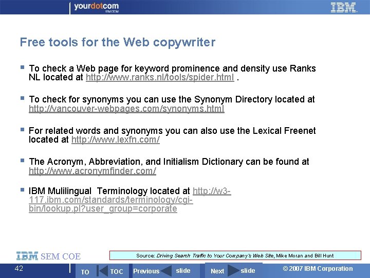 Free tools for the Web copywriter § To check a Web page for keyword