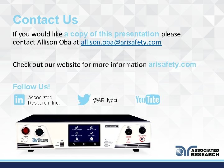Contact Us If you would like a copy of this presentation please contact Allison