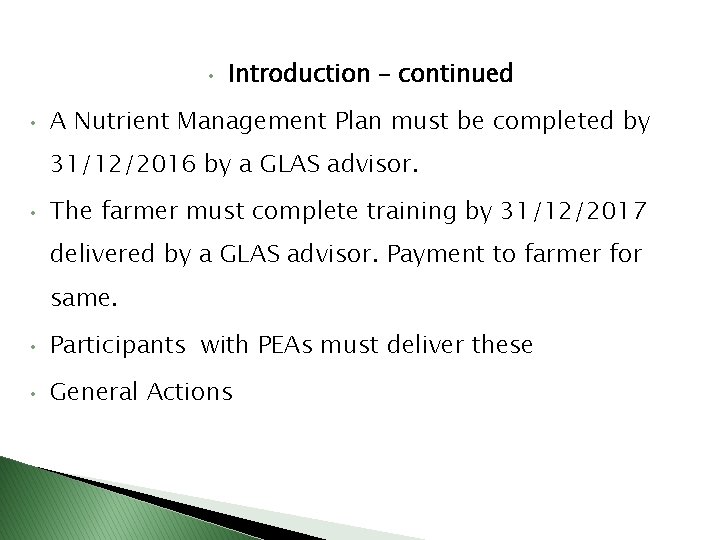  • • Introduction – continued A Nutrient Management Plan must be completed by