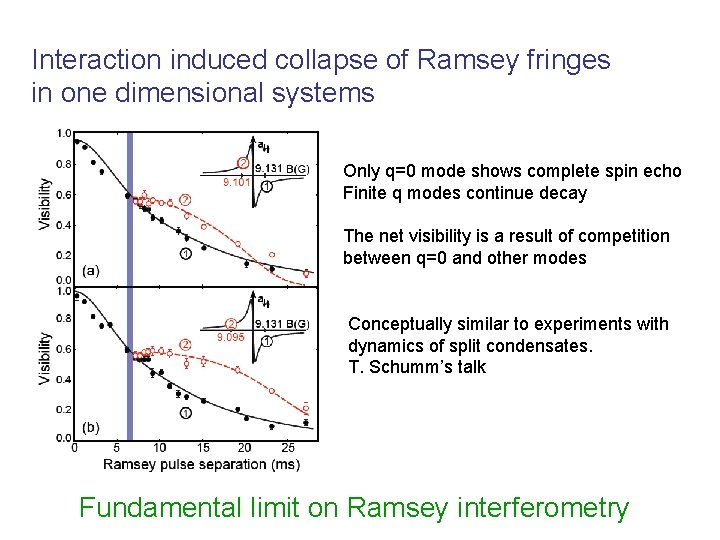 Interaction induced collapse of Ramsey fringes in one dimensional systems Only q=0 mode shows