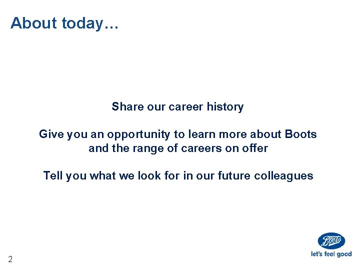 About today… Share our career history Give you an opportunity to learn more about