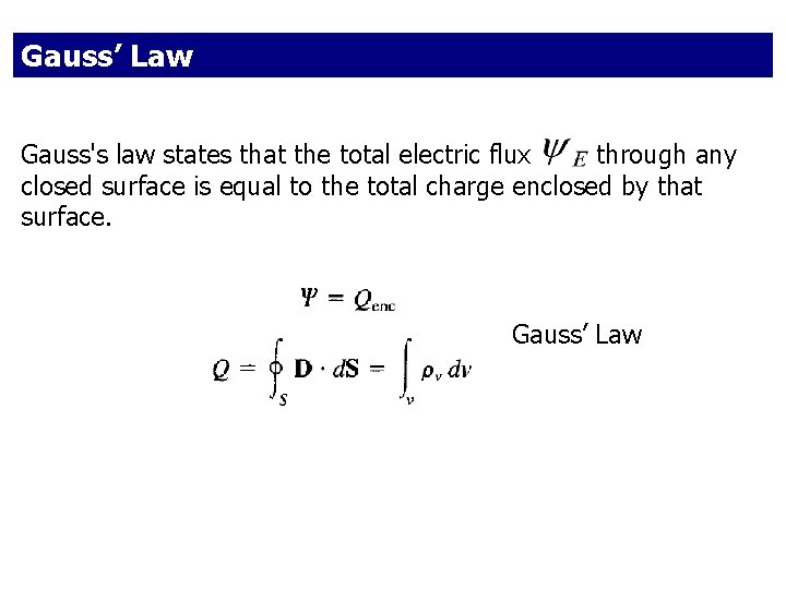Gauss’ Law Gauss's law states that the total electric flux through any closed surface