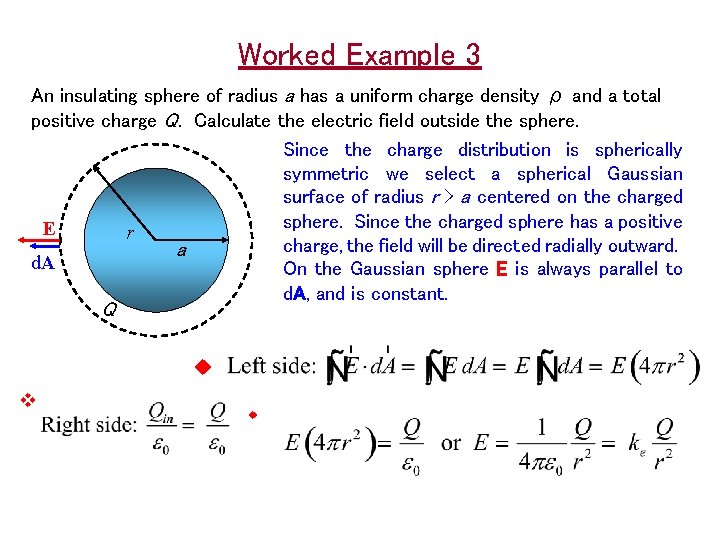 Worked Example 3 An insulating sphere of radius a has a uniform charge density