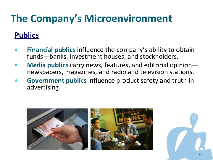 The Company’s Microenvironment Publics • • • Financial publics influence the company’s ability to