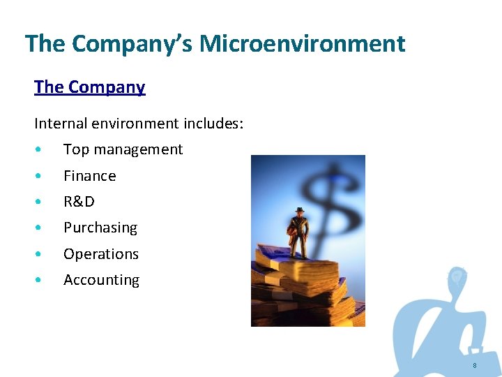 The Company’s Microenvironment The Company Internal environment includes: • Top management • Finance •