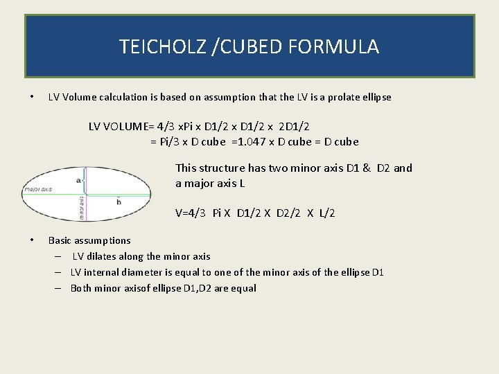 TEICHOLZ /CUBED FORMULA • LV Volume calculation is based on assumption that the LV