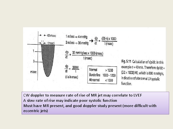 CW doppler to measure rate of rise of MR jet may correlate to LVEF