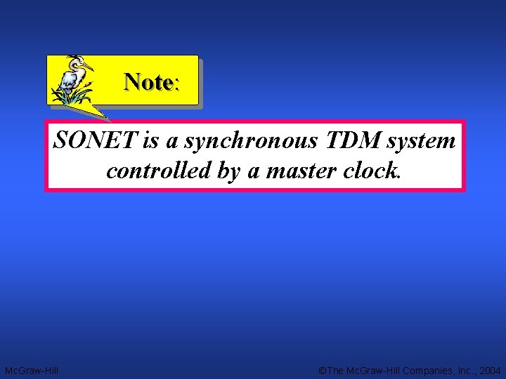 Note: SONET is a synchronous TDM system controlled by a master clock. Mc. Graw-Hill