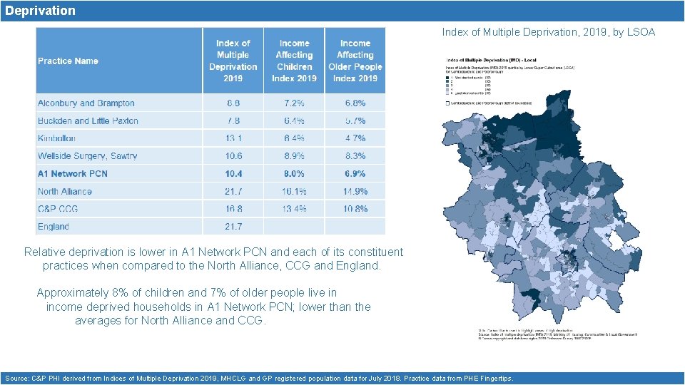 Deprivation Index of Multiple Deprivation, 2019, by LSOA Relative deprivation is lower in A